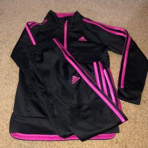 Adidas kids track suit black pink size 6